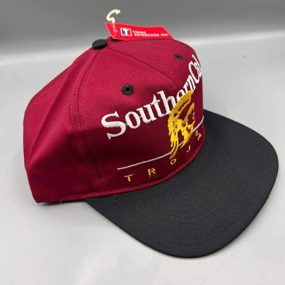 Vintage USC Trojans Hat Men Red Black Twins Enterprise Snap Back Cap New‎